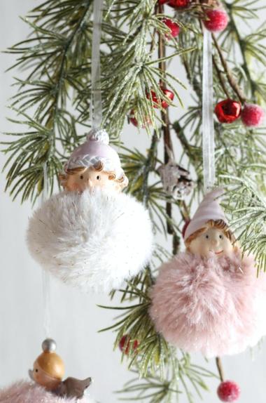 Cute & Fluffy Pink & White Angel Christmas Ornament