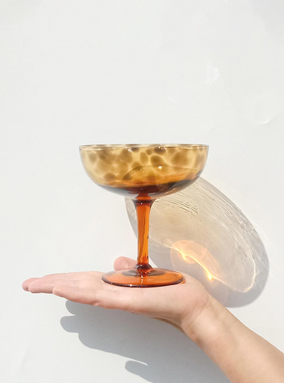 "Leopards" Brown Spotted Pattern Coupe Glass