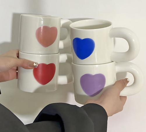 coloured heart shape pattern ceramic coffee mugs