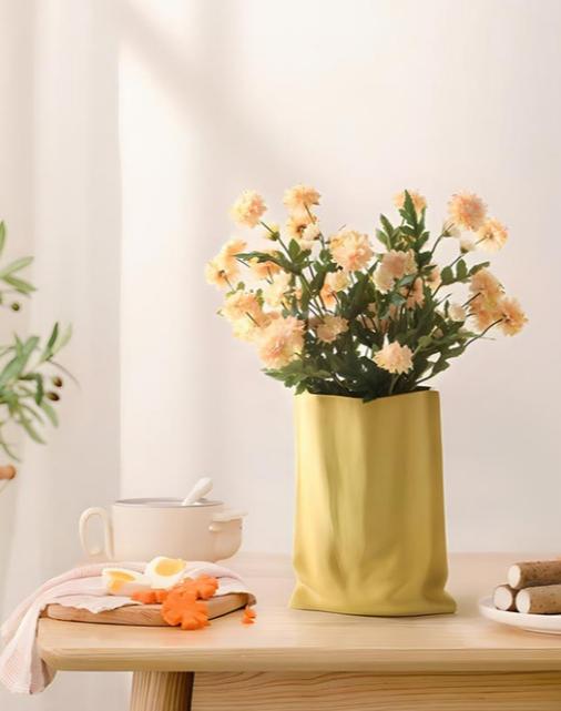 paper bag ceramic coloured vase-bright yellow