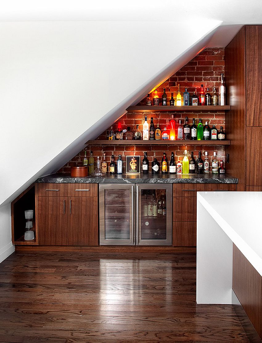contemporary under stairs home bar