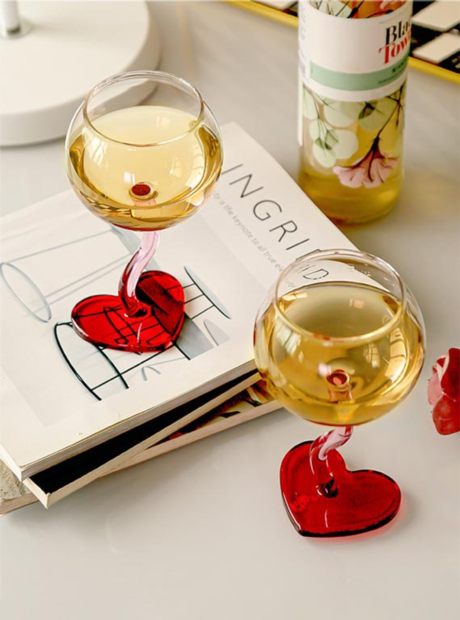 "L'Amour" Burgundy Glass With Love Heart Shape Unique Base