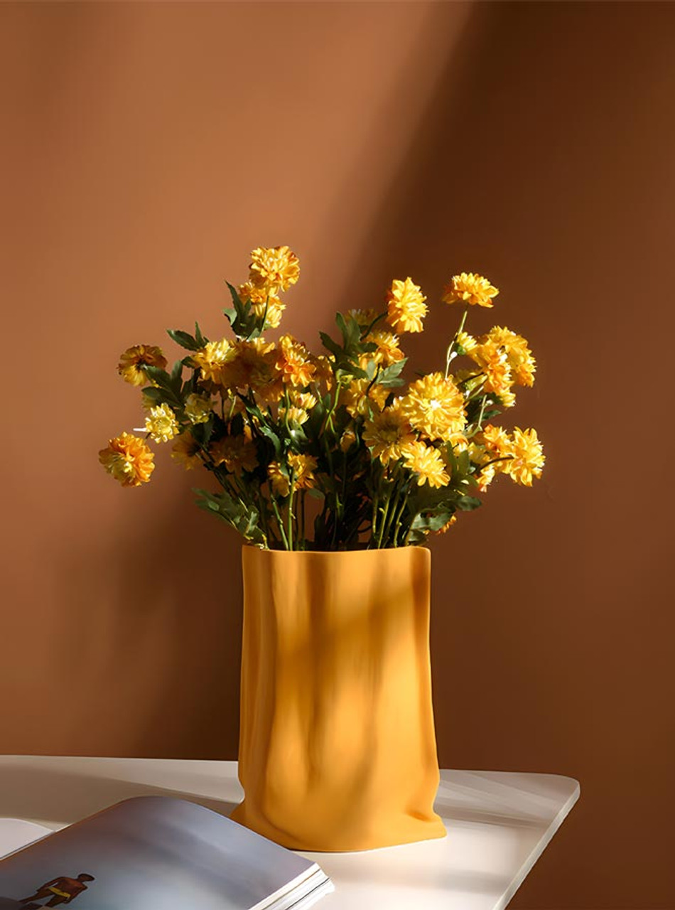 Paper Bag Ceramic Vase - Brown 