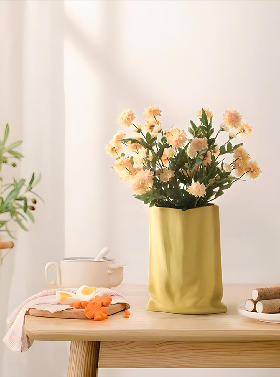 Paper Bag Ceramic Vase - Yellow "Le Papier"