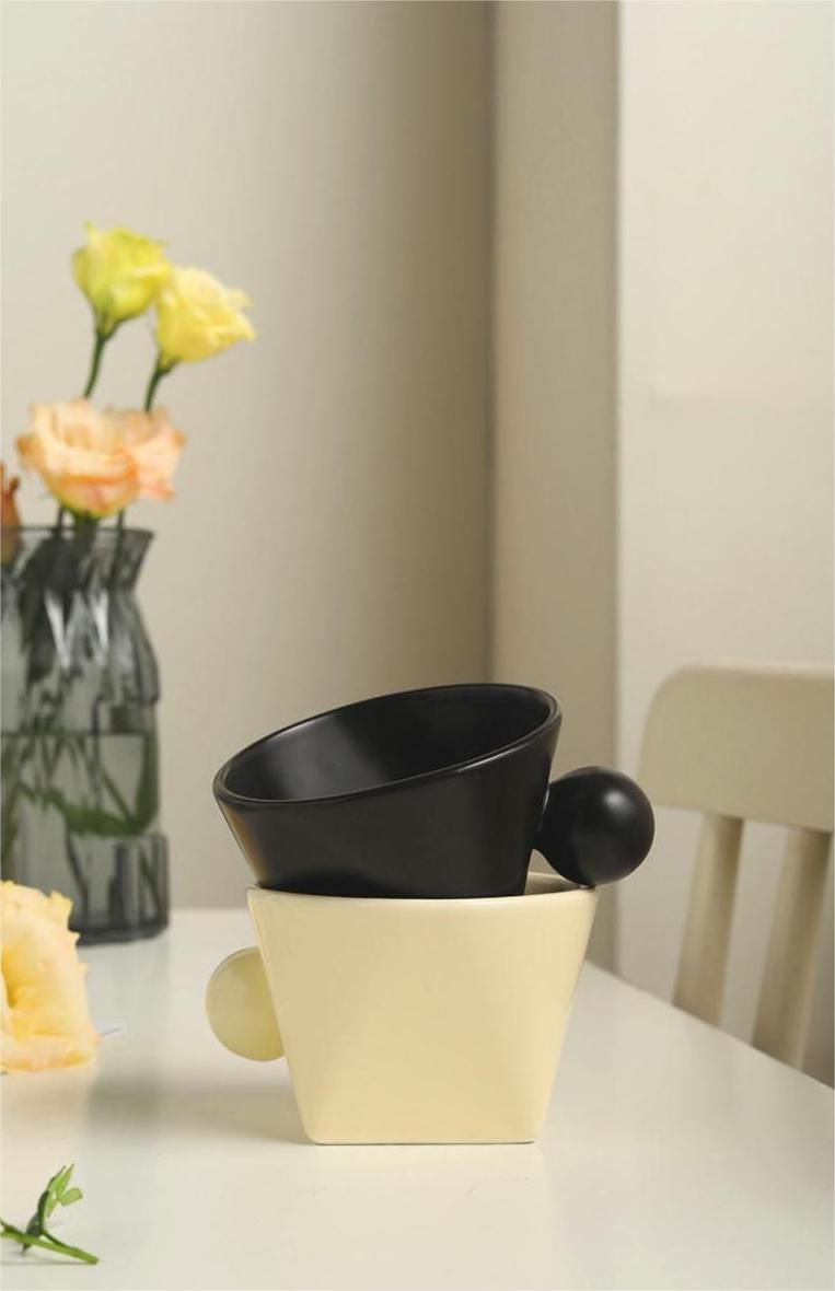 "Triangle" Creme Irregular Geometry Ceramic Coffee Mug